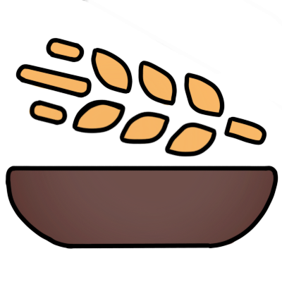  A brown bowl with a stylised stalk of wheat above it.